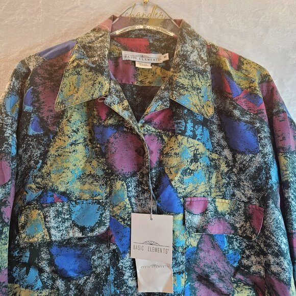 Basic Elements Abstract Shirt 100% Silk Size M Collared Long Sleeve Button Down - Picture 7 of 10